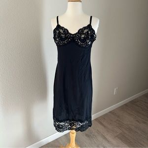 Vintage 60s Olga Black Nightgown Slip 100% Nylon USA Made